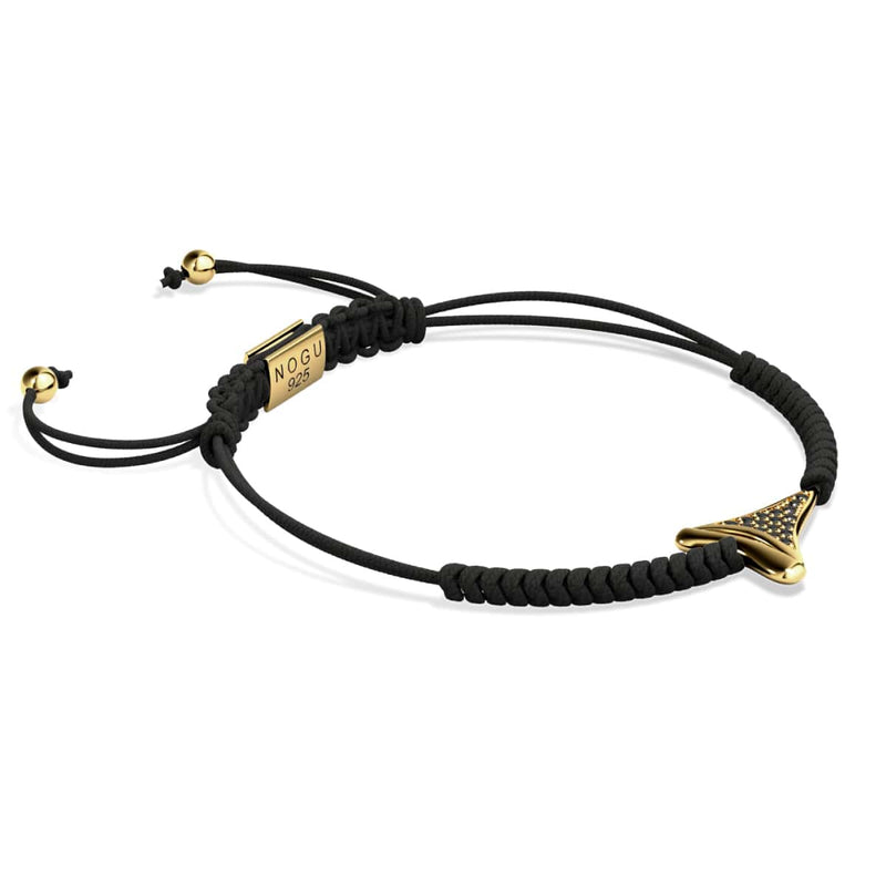 Schwarzes Makramee-Armband mit Haifischzahn von Lauren Howe | 925er Sterlinggold Vermeil | Schwarzer Kristall