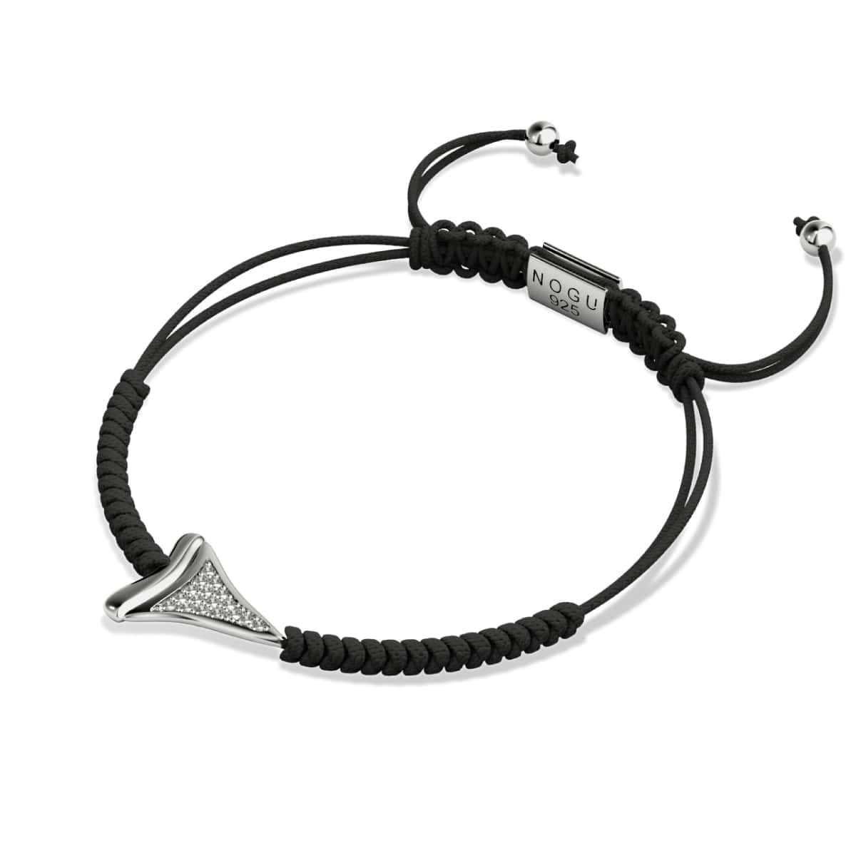 Schwarzes Makramee-Armband mit Haifischzahn von Lauren Howe | 925er Sterlingsilber | Kristall