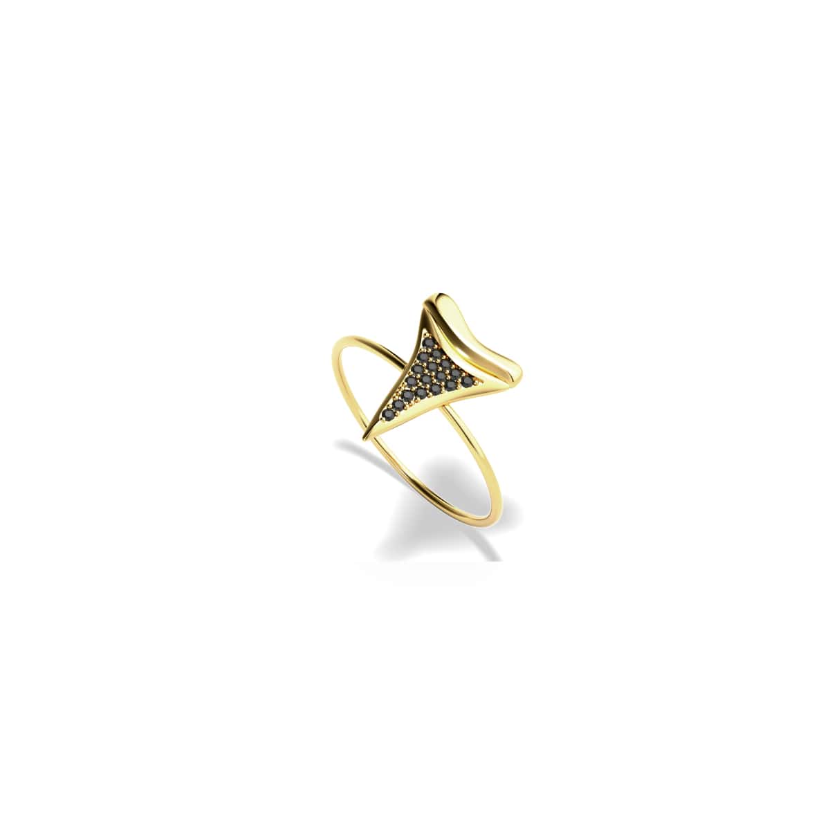 Haifischzahnring von Lauren Howe | 925 Sterling Gold Vermeil | Schwarzer Kristall