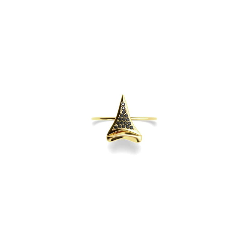 Haifischzahnring von Lauren Howe | 925 Sterling Gold Vermeil | Schwarzer Kristall
