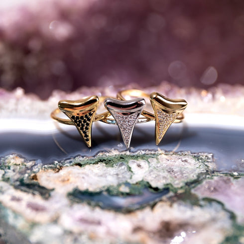 Haifischzahnring von Lauren Howe | 925 Sterling Gold Vermeil | Schwarzer Kristall