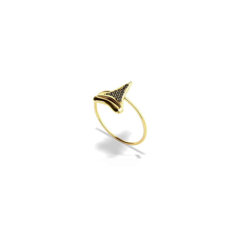 Haifischzahnring von Lauren Howe | 925 Sterling Gold Vermeil | Schwarzer Kristall
