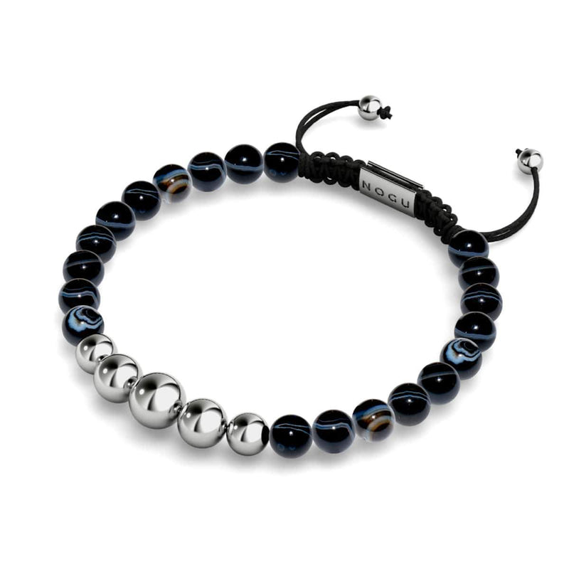 Schwarzer Linienachat | Silber | Balance Edelstein Makramee Armband