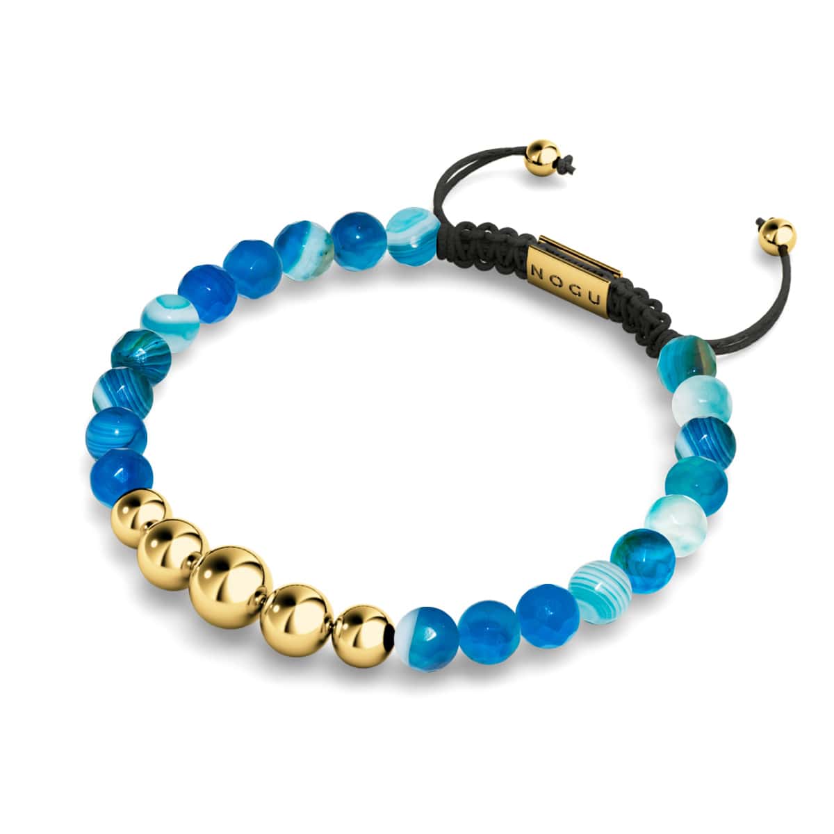 Blauer Linien-Achat | Gold | Balance-Edelstein-Makramee-Armband
