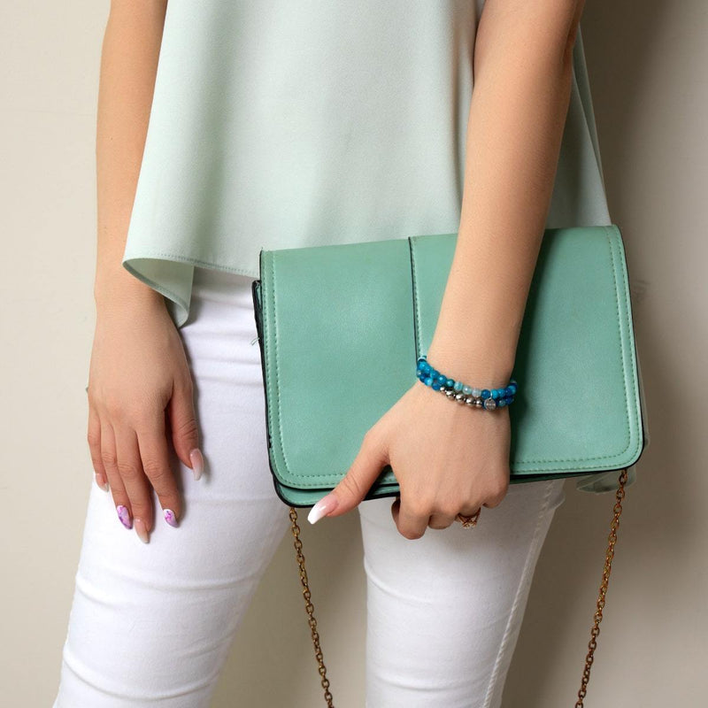 Blauer Linien-Achat | Silber | Balance-Edelstein-Makramee-Armband