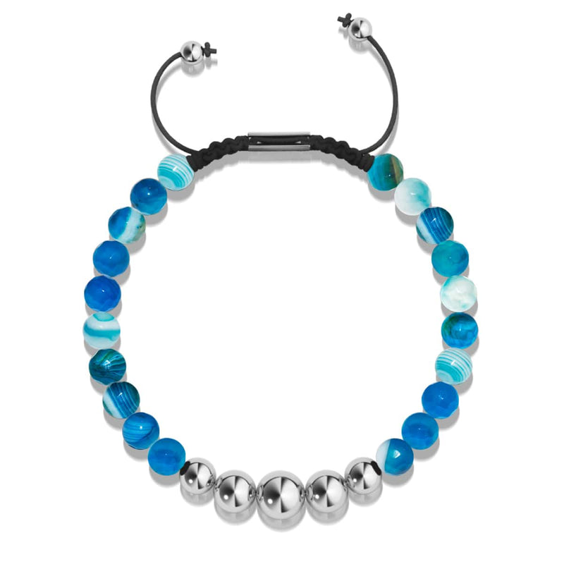 Blauer Linien-Achat | Silber | Balance-Edelstein-Makramee-Armband