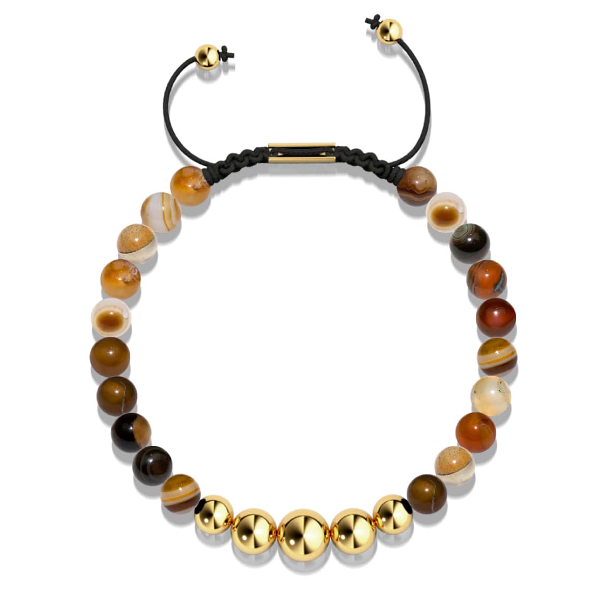 Grauer Linienachat | Gold | Balance Edelstein Makramee Armband