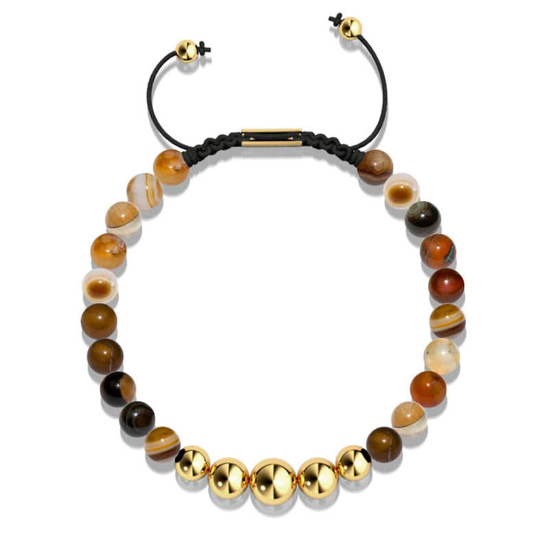 Grauer Linienachat | Gold | Balance Edelstein Makramee Armband