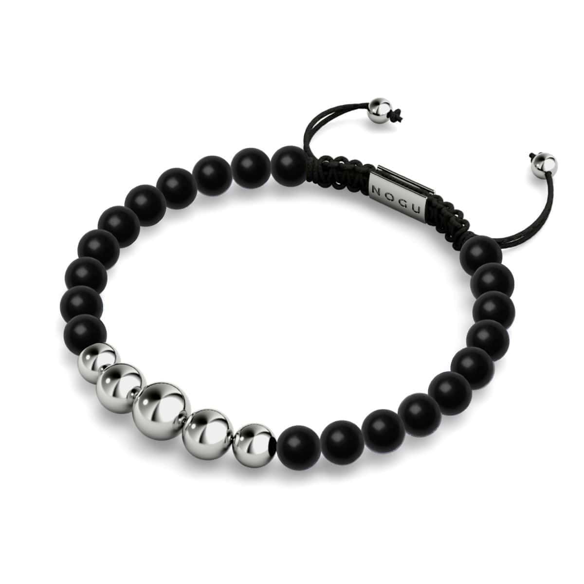 Mattschwarzer Achat | Silber | Balance Edelstein Makramee Armband