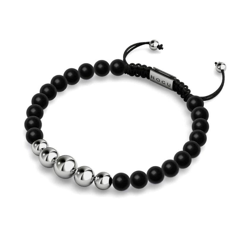 Mattschwarzer Achat | Silber | Balance Edelstein Makramee Armband