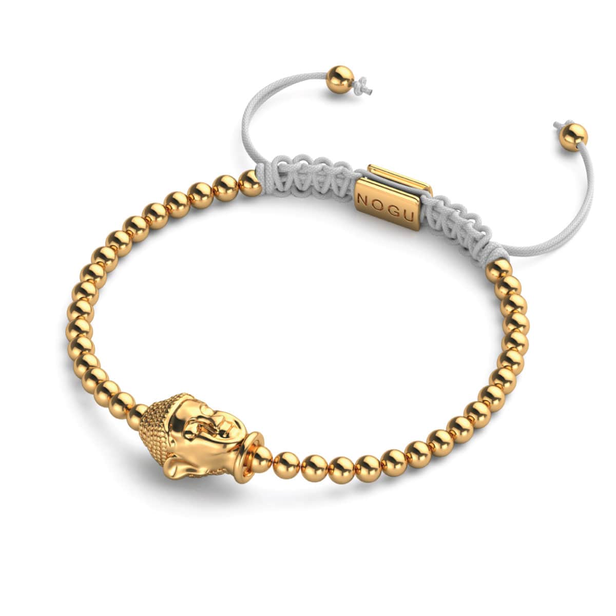 Vergoldeter Buddha | 18 Karat Gold | Weiß | Makramee Charmballa Armband