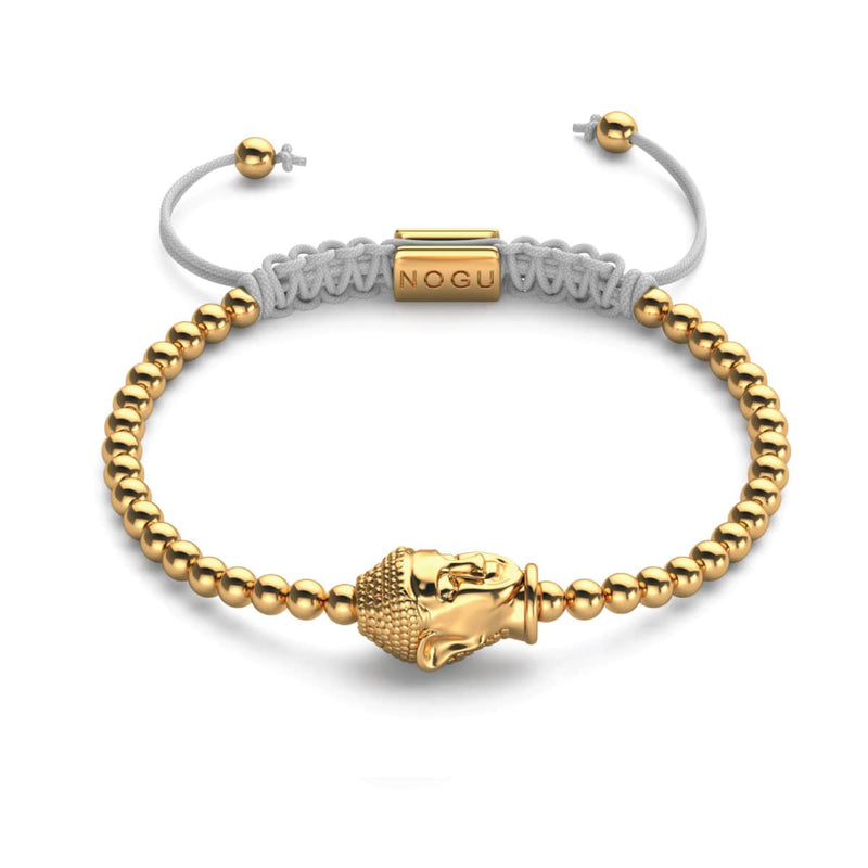 Vergoldeter Buddha | 18 Karat Gold | Weiß | Makramee Charmballa Armband