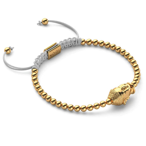Vergoldeter Buddha | 18 Karat Gold | Weiß | Makramee Charmballa Armband