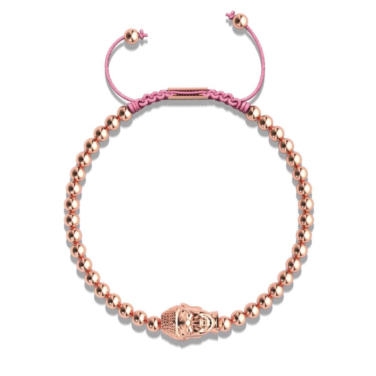 Vergoldeter Buddha | 18 Karat Roségold | Rosa | Makramee Charmballa Armband
