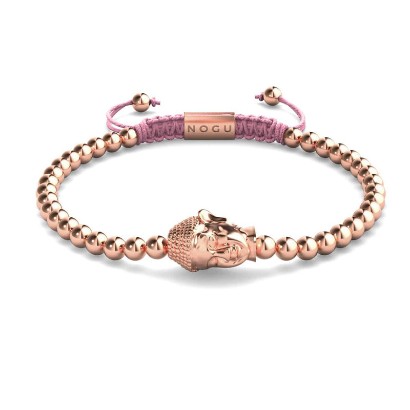 Vergoldeter Buddha | 18 Karat Roségold | Rosa | Makramee Charmballa Armband