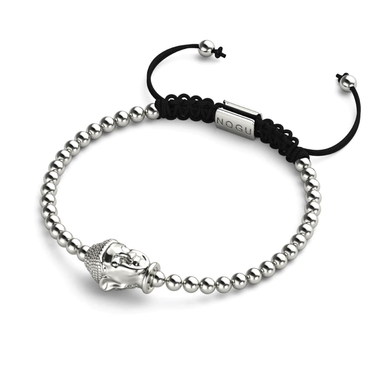 Vergoldeter Buddha | Silber | Schwarz | Makramee Charmballa Armband