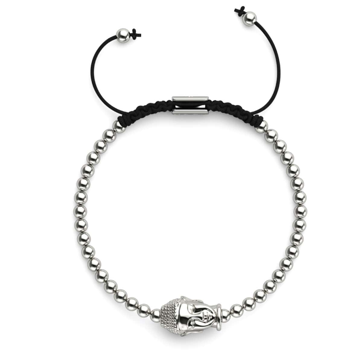 Vergoldeter Buddha | Silber | Schwarz | Makramee Charmballa Armband