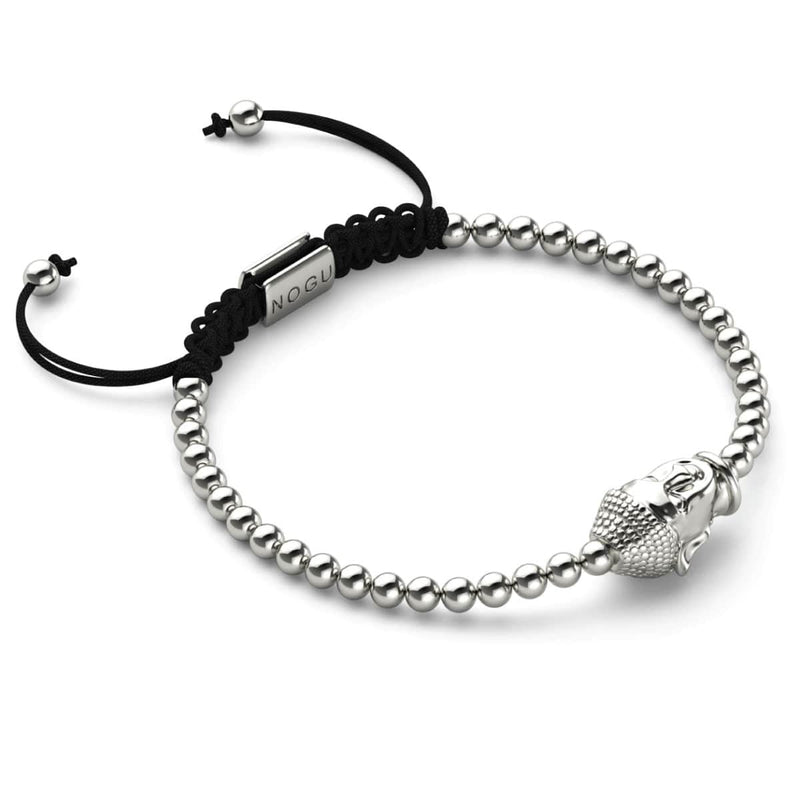 Vergoldeter Buddha | Silber | Schwarz | Makramee Charmballa Armband
