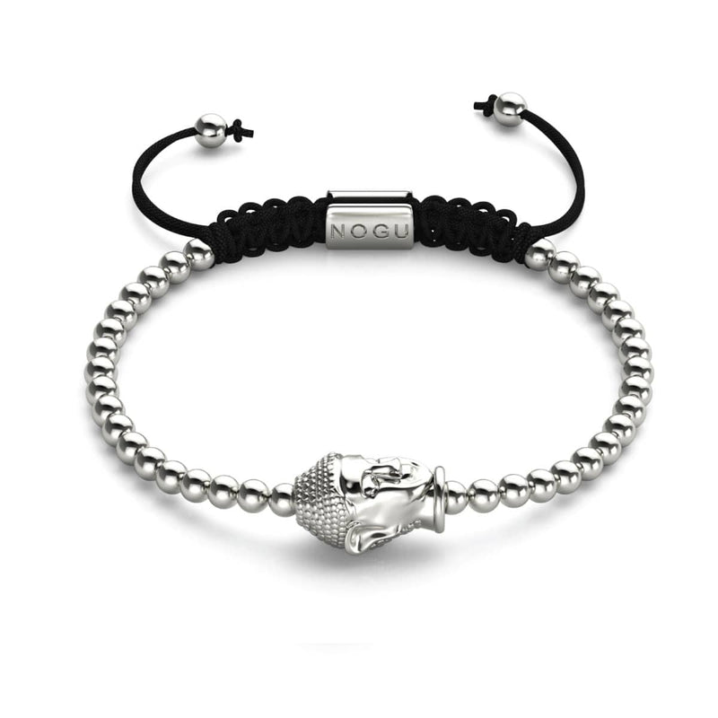 Vergoldeter Buddha | Silber | Schwarz | Makramee Charmballa Armband