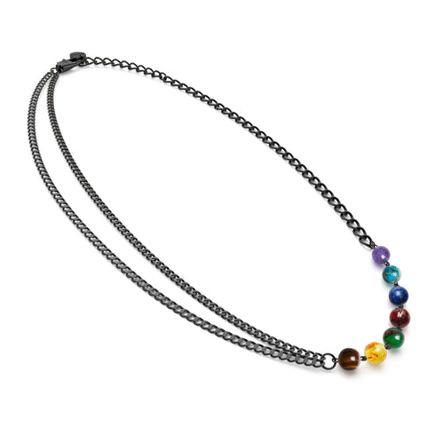 Regenbogenchakra | Halskette mit 7 Edelsteinen | Rotguss