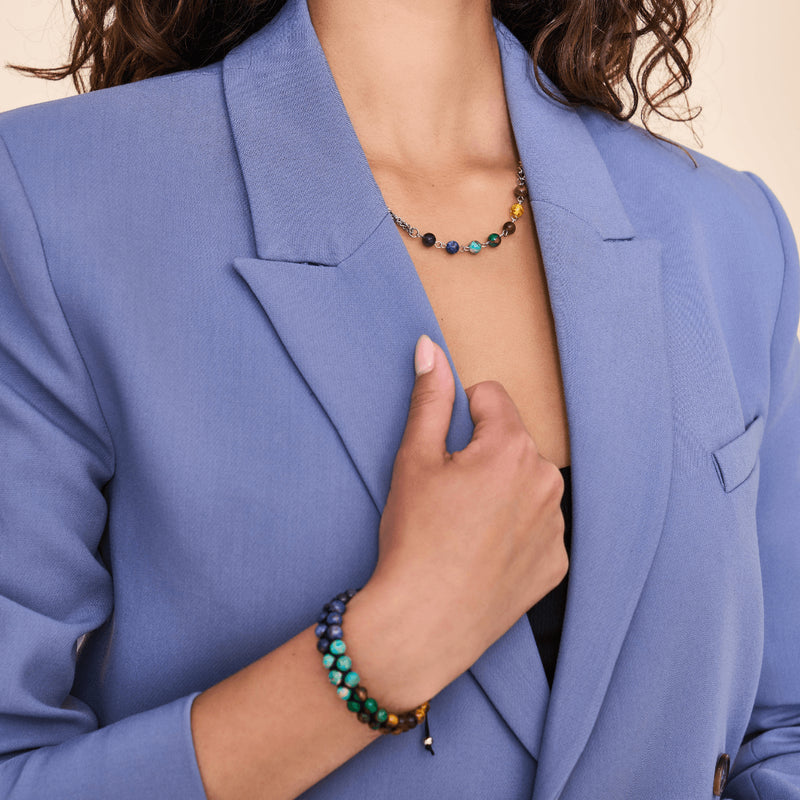 Regenbogen-Chakra | Halskette mit 7 Edelsteinen | Silber