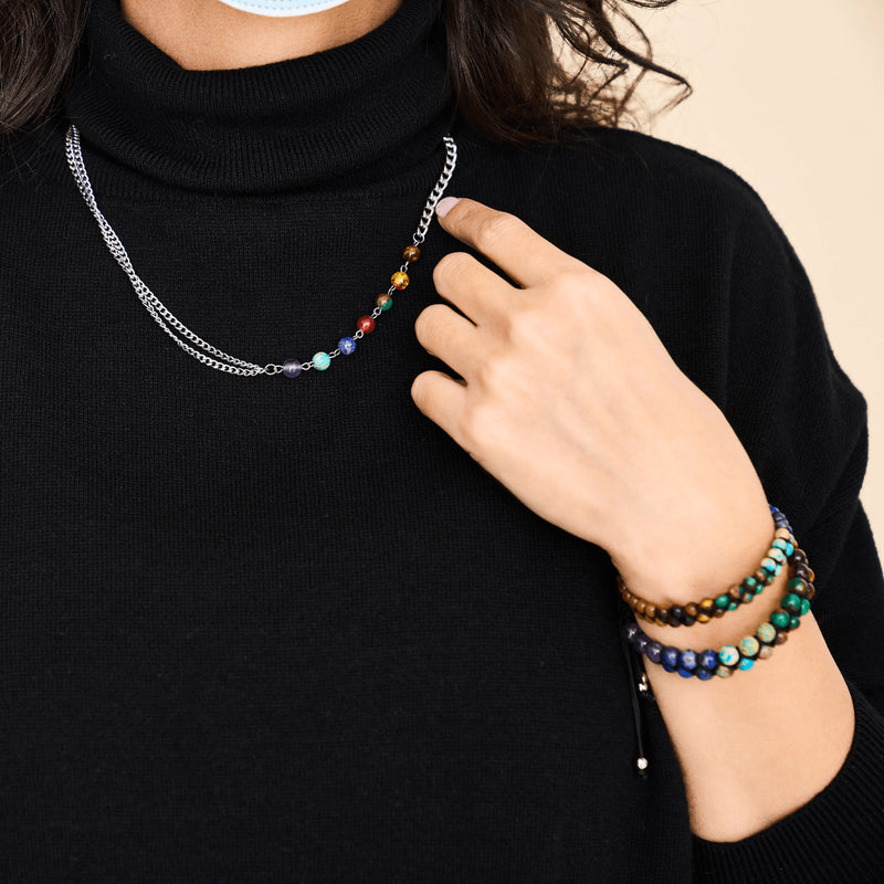 Regenbogen-Chakra | Halskette mit 7 Edelsteinen | Silber