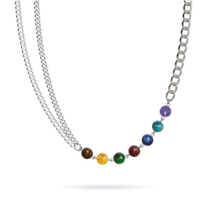 Regenbogen-Chakra | Halskette mit 7 Edelsteinen | Silber