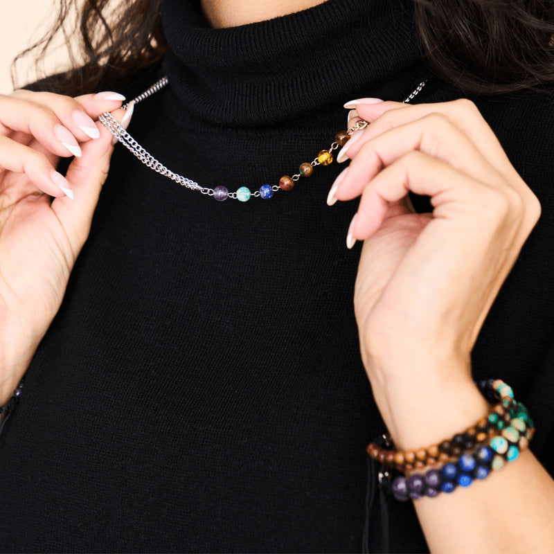 Regenbogen-Chakra | Halskette mit 7 Edelsteinen | Silber