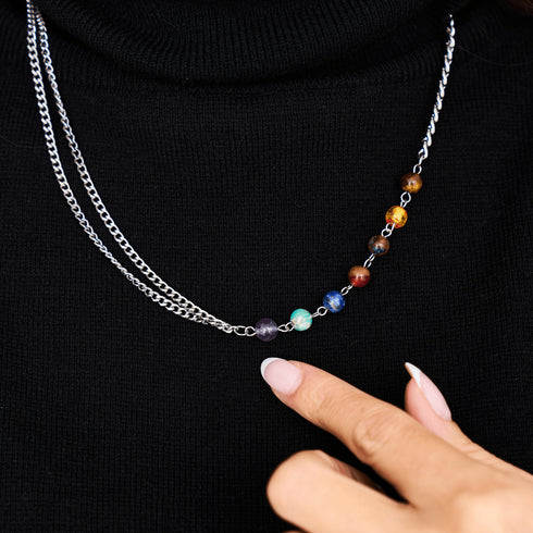 Regenbogen-Chakra | Halskette mit 7 Edelsteinen | Silber