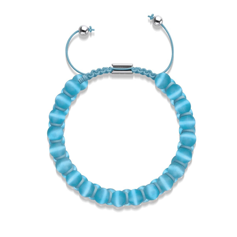 Aquamarin | Silber | Cheshire-Glas-Doppel-Makramee-Armband