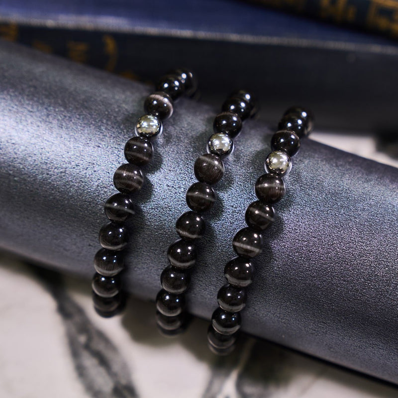 Schwarzer Zobel | 925er Sterlingsilber | Cheshire-Glas-Armband