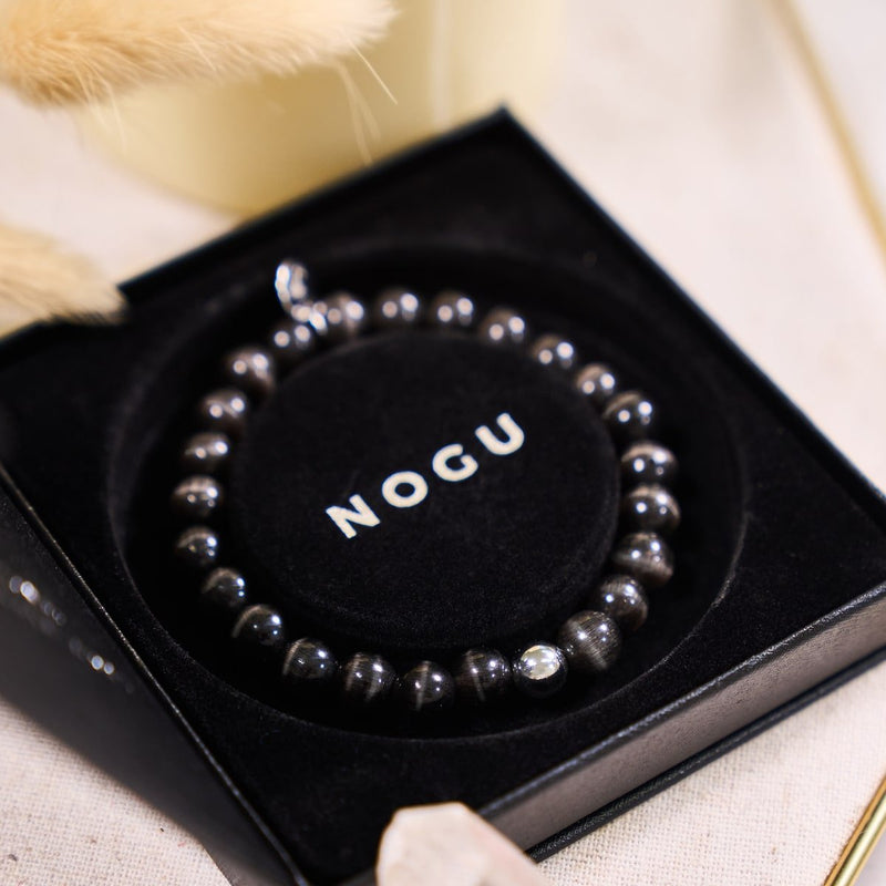 Schwarzer Zobel | 925er Sterlingsilber | Cheshire-Glas-Armband