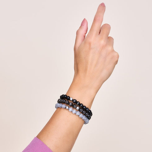 Anthrazit | 925er Sterlingsilber | Cheshire-Glasarmband