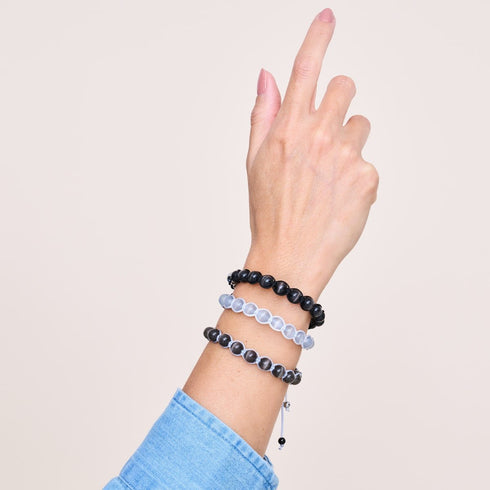 Anthrazit | Silber | Charmballa-Armband aus Cheshire-Glas