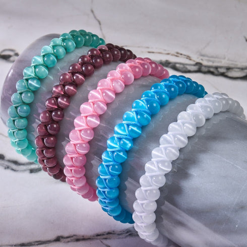 Weiß | Silber | Cheshire Glas Doppel Makramee Armband