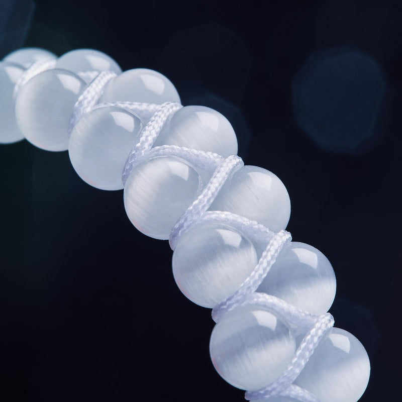 Weiß | Silber | Cheshire Glas Doppel Makramee Armband