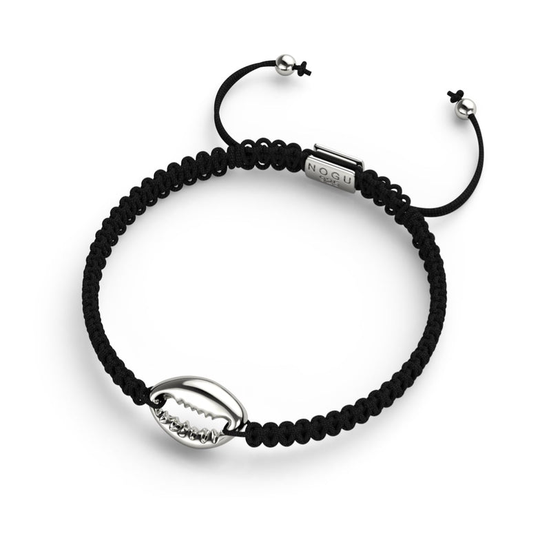 Schwarzes Makramee-Armband aus Kauri-Muschel | 925er Sterlingsilber