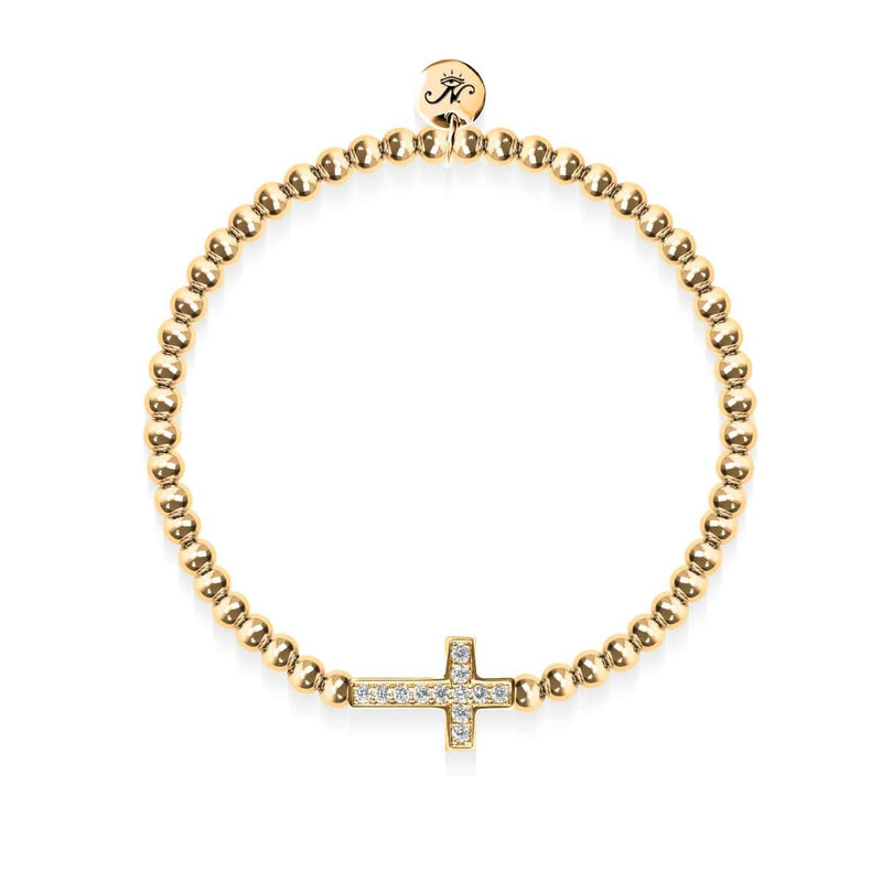 Gesegnet | 18 Karat Gold | Kristallkreuz-Charm-Armband