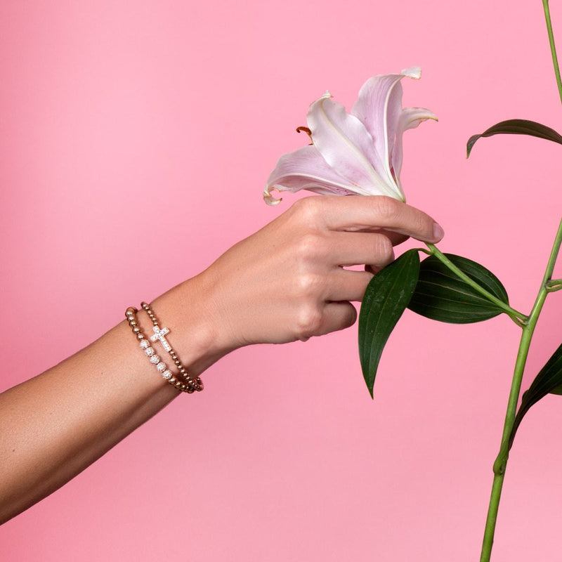 Gesegnet | 18 Karat Roségold | Kristallkreuz-Charm-Armband