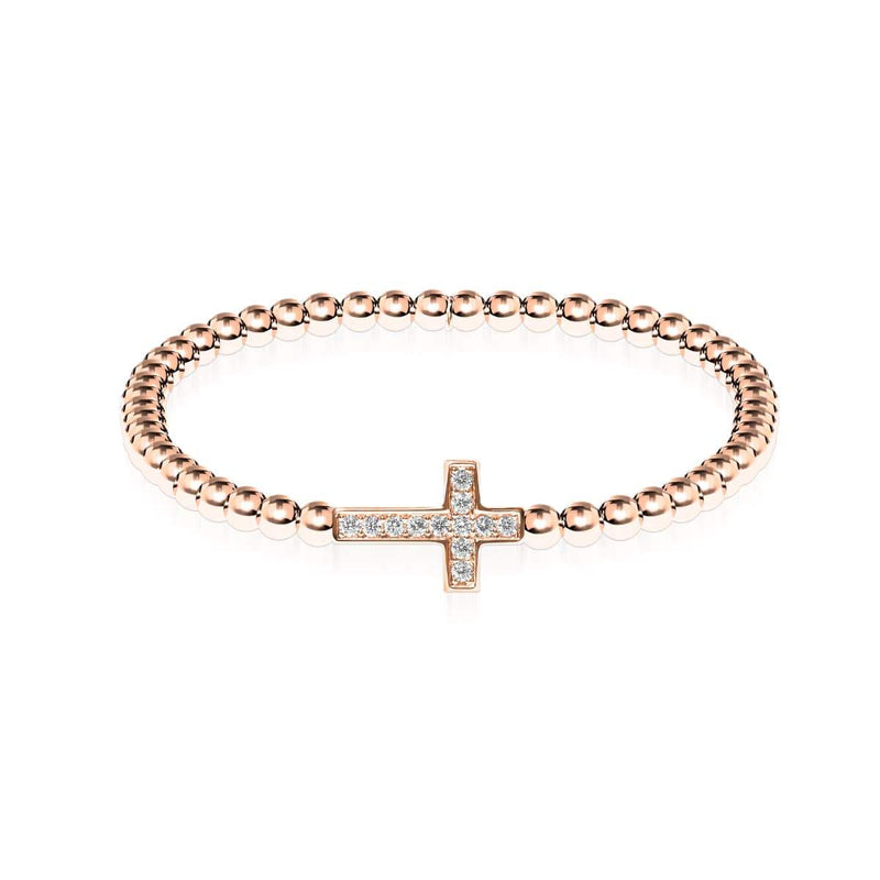 Gesegnet | 18 Karat Roségold | Kristallkreuz-Charm-Armband
