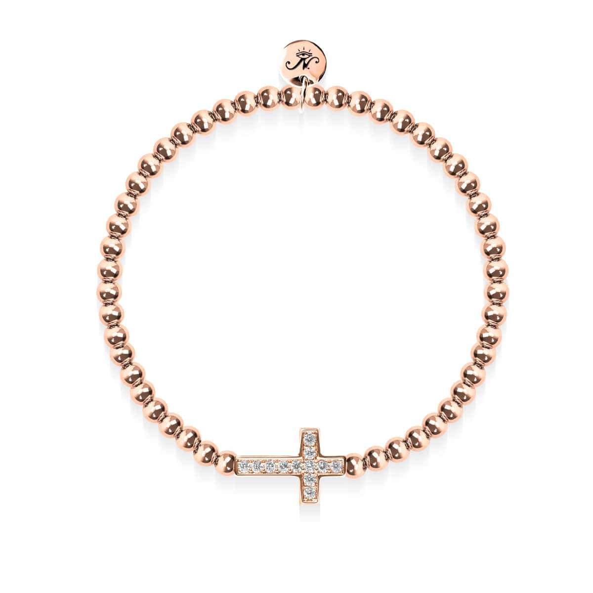 Gesegnet | 18 Karat Roségold | Kristallkreuz-Charm-Armband