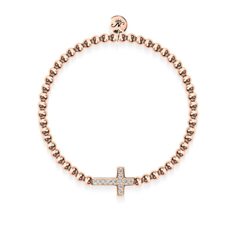 Gesegnet | 18 Karat Roségold | Kristallkreuz-Charm-Armband