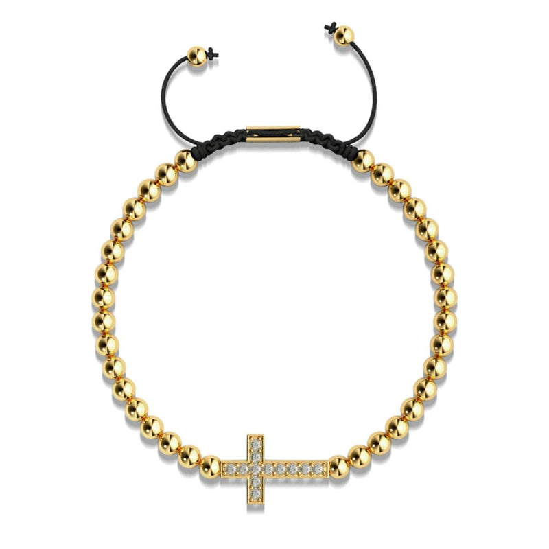Kristallkreuz | 18 Karat Gold | Schwarz | Makramee Charmballa Armband