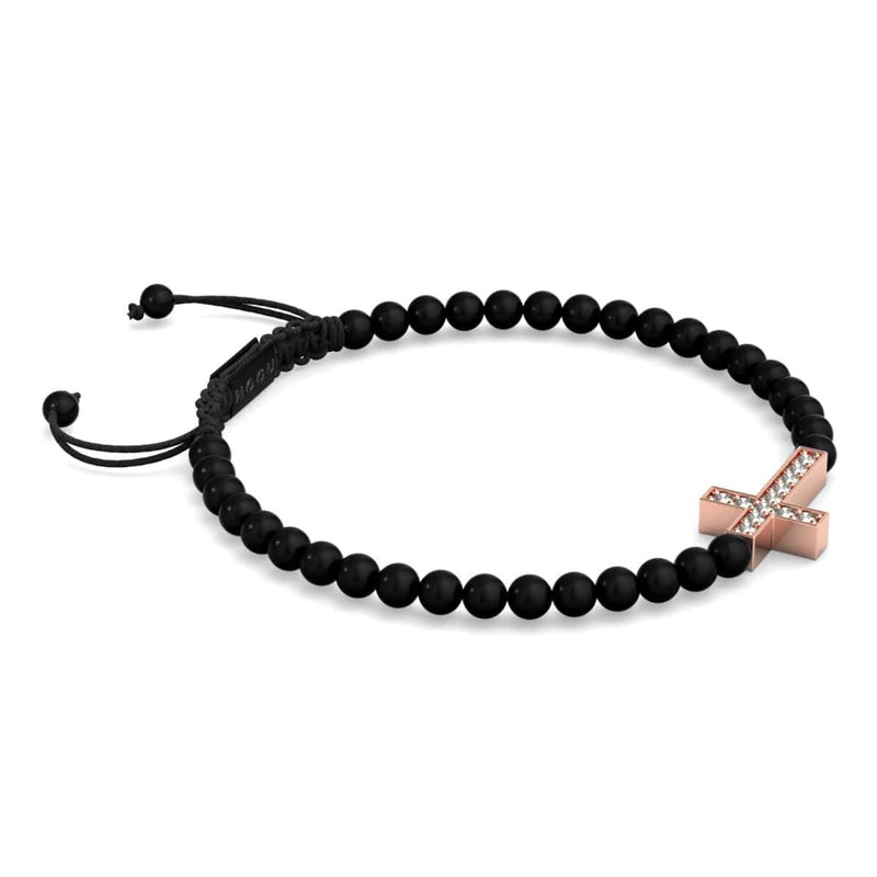 Kristallkreuz | 18 Karat Roségold & Rotguss | Schwarz | Makramee Charmballa Armband