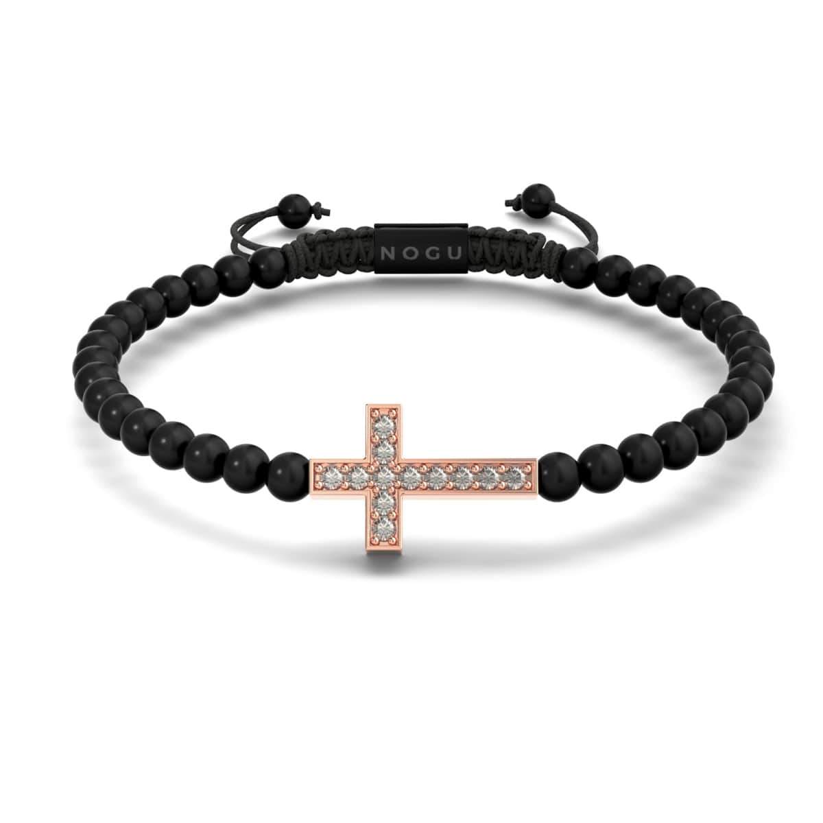 Kristallkreuz | 18 Karat Roségold & Rotguss | Schwarz | Makramee Charmballa Armband