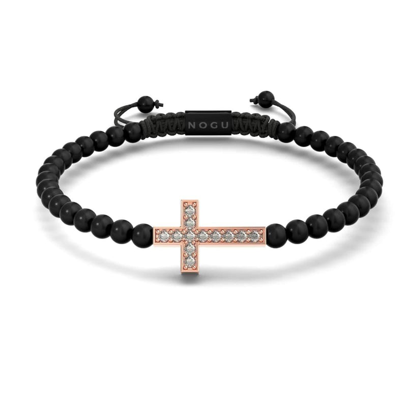 Kristallkreuz | 18 Karat Roségold & Rotguss | Schwarz | Makramee Charmballa Armband