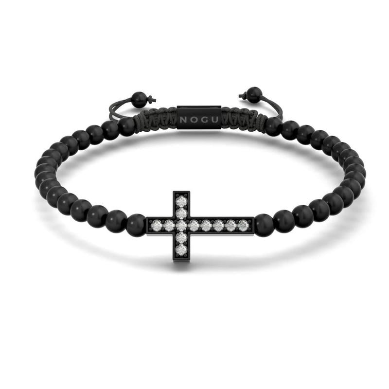 Kristallkreuz | Rotguss | Schwarz | Makramee Charmballa Armband