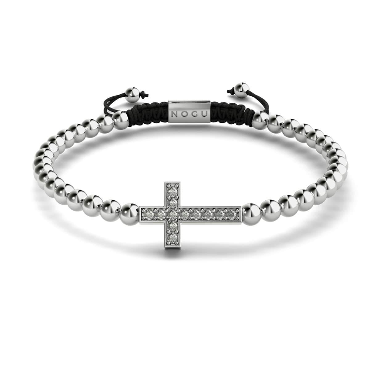 Kristallkreuz | Silber | Schwarz | Makramee Charmballa Armband