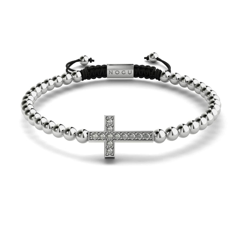 Kristallkreuz | Silber | Schwarz | Makramee Charmballa Armband