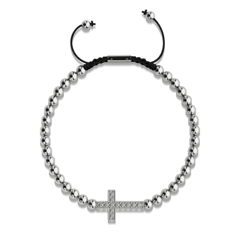 Kristallkreuz | Silber | Schwarz | Makramee Charmballa Armband